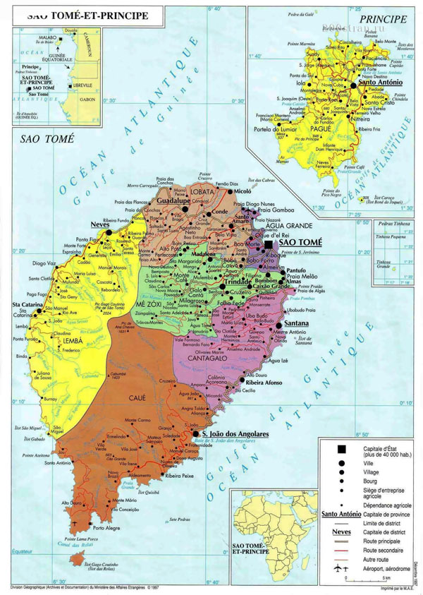 Detailed political and administrative map of Sao Tome and Principe with all cities, roads and airports.